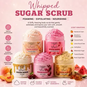 Customizable 4-Piece Scented Whipped Sugar Scrub Bundle, 8 oz Each - Build Your Personalized Skin Care Cleanser Set for Gentle Exfoliation, Body Care Hydration, Fragranced Skin Nourishment