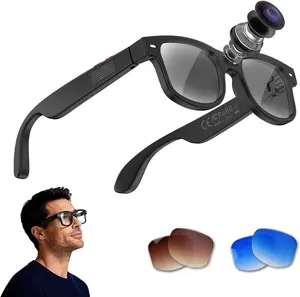 2026 AI Smart Glasses with Camera, 1200P Video Recording Glasses with 800W HD Camera, Bluetooth Sunglasses Real-Time Translation, AI Recognition, Hands-Free Music & Calls, Includes 2 Lens