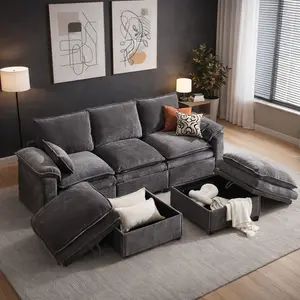 Convertible L-Shaped Sectional Couch with Storage Chaise, Soft Linen Fabric, Easy to Assemble Modular Sofa outdoorfun