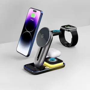 New 4-in-1 Wireless Charger Stand, Multi-Function Desktop Magnetic Fast Charger, 15W Upgrade, Works for Apple & Android