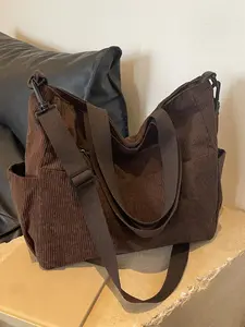 Corduroy Trendy Tote Bag, Women's Solid Color Large Capacity Shoulder Bag for Daily Used, Casual Matching School Bag for Outdoor, Slouchy Tote