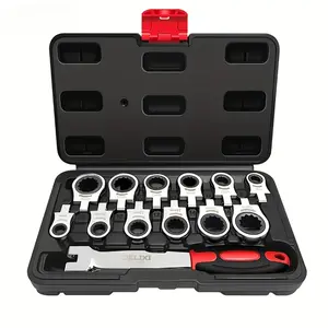 12-in/6-in Interchangeable Head Ratchet Socket Wrench, Flexible Head Hex Combination Wrench Set, Adjustable Head Ratchet Wrench Set, Quick Wrench Set, Drive Socket Set