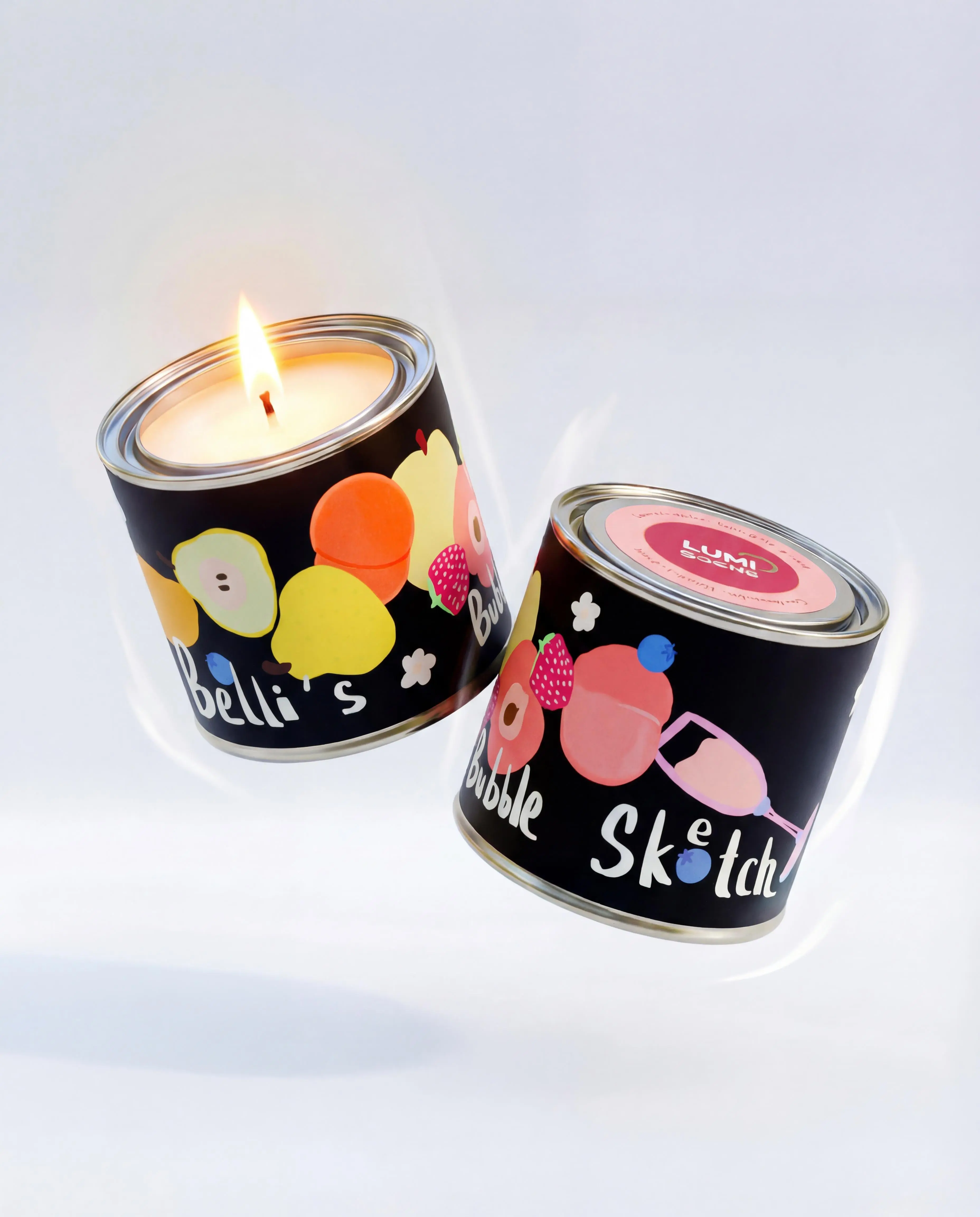 Belli’s Bubble Sketch — Berry Sparkle 8 oz Soy Wax Candle with 40+ Hour Burn Time Fruity Fresh Scent Top Notes Strawberry Green Apple Sparkling Lime