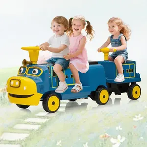 12V Trackless Kids Ride-On Train, 2-Seater Electric Toy Car Featuring Adjustable Seat, Headlight, Music Function and Removable Storage, Great Birthday Gift for Boys and Girls 3+.