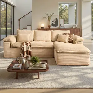 POUUIN 113" Modular Cloud Corduroy Sectional with Chaise, Ultra-Soft Long-Pile Upholstered L-Shaped Couch, Pre-Assembled Boneless Modern Sofa, Minimalist Deep Seating Flexible Configuration, Pet-Friendly Modern Sofas Set, Modular Upholstered Couches
