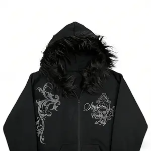 Women’s Y2K Gothic Punk Hoodie - Full-Zip Loose Fit Streetwear Sweatshirt for Concerts