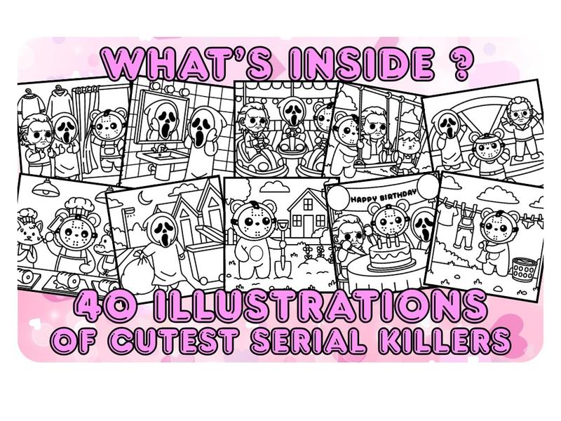 Cutest Serial Killers: A Parody Coloring Book for Adults Featuring Horror Icons in Adorable, Cute and Cozy Scenes that are Almost Innocent: 40 ... for fans of dark humor and twisted cuteness