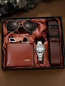 Elegant Analog Quartz Watch with Metal Strap, Pilot Frame, Leather Accents, Business Casual Fashion Style