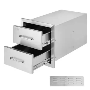 VEVOR Outdoor Kitchen Drawers 14W x 14.3H x 23D Inch, TikTokShopBlackFriday, Flush Mount Double BBQ Drawers Stainless Steel with Handle, BBQ Island Drawers for Outdoor Kitchens or Grill Station