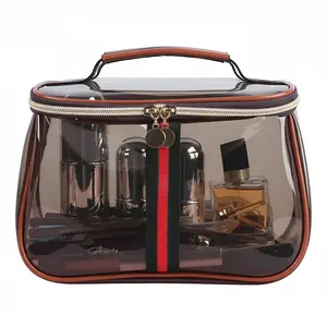 Makeup Bag Vanity Bag Large Capacity - Vintage RetroWaterproof Transparent Cosmetic Toiletry Bag, PortableTravel Storage Organizer Case with Wide Handheld Design,Stylish Luxury Skincare Makeup Organizer for Women &Ladies Travel Storage Case
