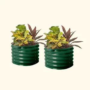 17" Tall Herb Garden Bed 24" Wide Twin Pack - Modern Oval Shaped Metal Plant Pot for Herbs & Small Fruit Trees