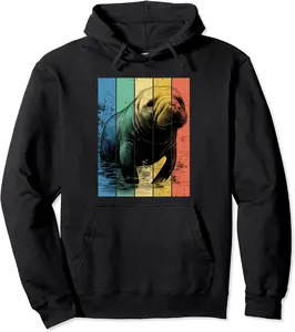 Manatee Portrait Vintage Style Mom Dad Pullover Hoodie - Dakotamc Shop 47B0CJ6WHQ4X