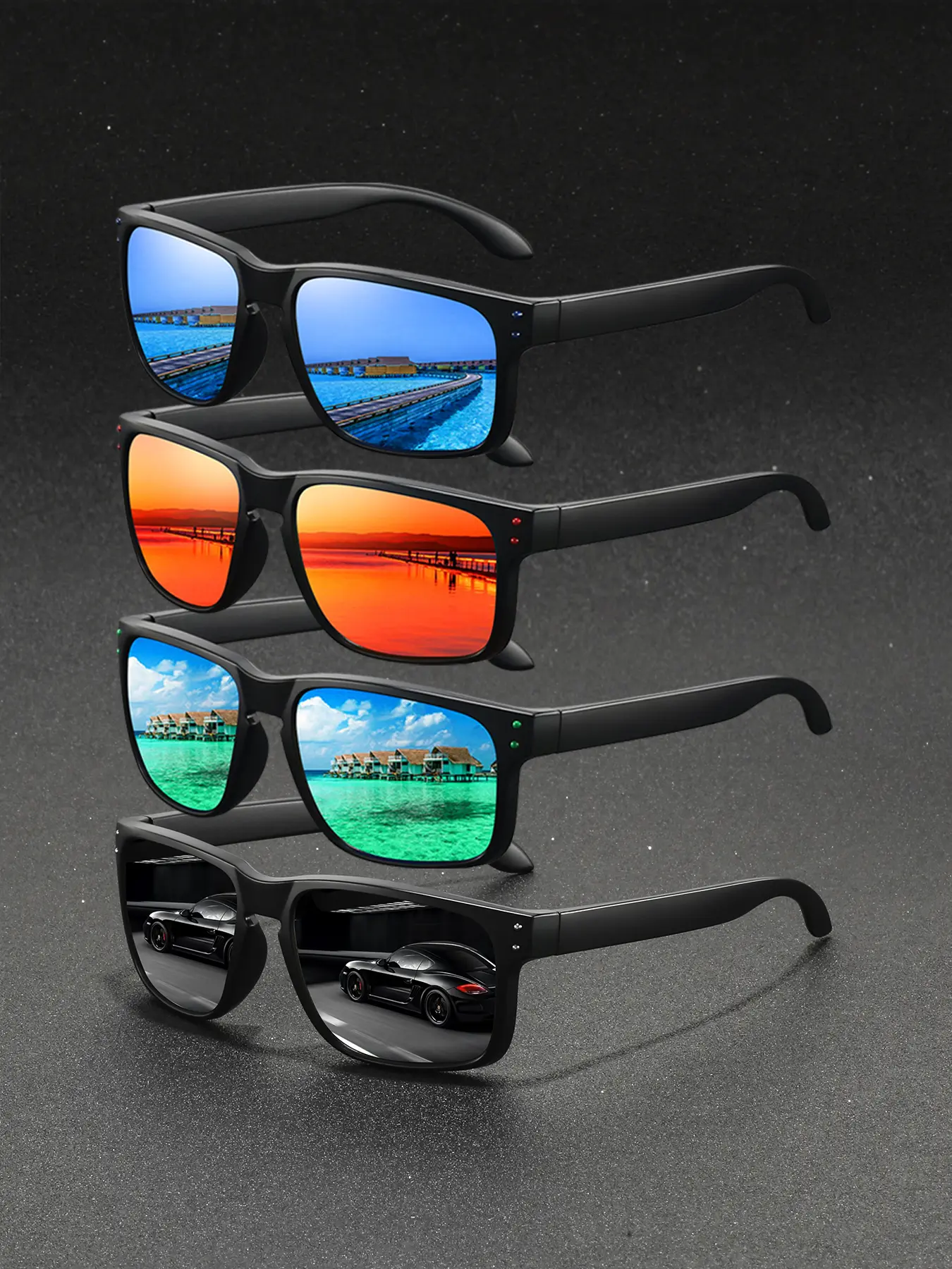 4 latest fashionable retro style square glasses, unisex, lightweight and durable PC material frame with anti slip rubber nose pad, comfortable and fashionable to wear, suitable for daily leisure wear such as driving, travel and vacation.