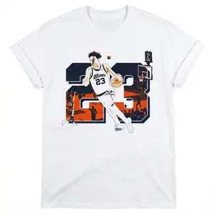 [MADE IN US] Illinois Fighting Illini Keaton Wagler T-Shirt - Block Number 23 Action Collage Graphic Tee - Trendy Streetwear for Hoops Fans