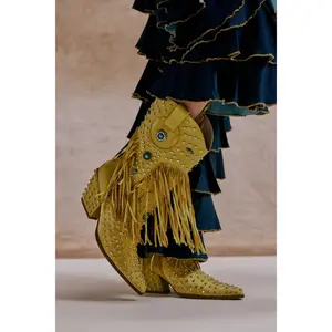 AZALEA WANG GREYSON YELLOW RHINESTONE EMBELLISHED WESTERN BOOTIE AZALEA WANG GREYSON YELLOW RHINESTONE EMBELLISHED WESTERN BOOTIE