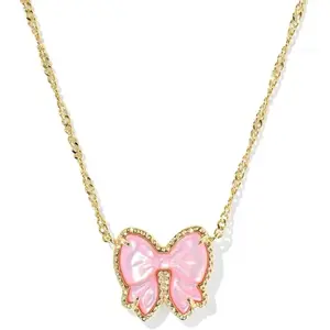 Gold-Plated Bow Pendant Necklace – Colorful Zircon Clavicle Chain for Women
