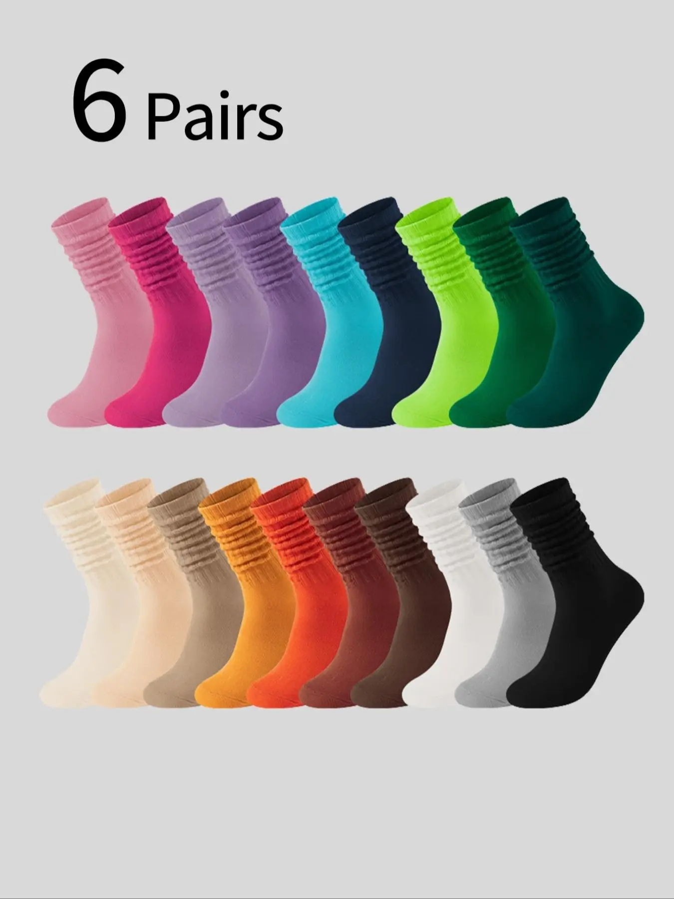 6 Pairs Women's Crew Socks, Casual Everyday Fitted Cartoon Pattern, All-Season Warm Bubble Socks, Comfortable Soft, Random Colors, Womenswear
