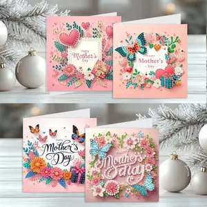 Mother's Day Diamond Painting Greeting Card Set, DIY Mother's Day Holiday Cards with Envelopes, Custom Message Card, Creative Gift for Birthdays and Special Occasions