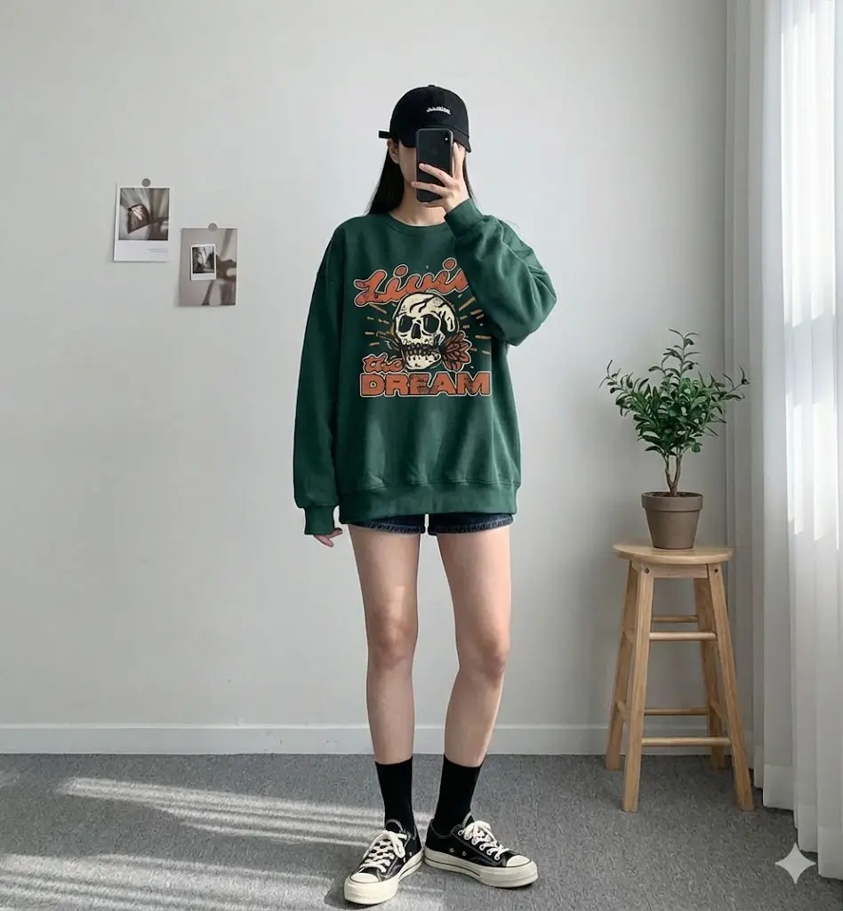 Gildan Women's 18000 Oversized Ribbed Hoodie - Smooth Cotton Fabric, Fitted Casual Lady's Style Top, Round Neck Longsleeve, Livin' the Dream Vintage Distressed Skull Graphic, Retro Grunge Spandex-Yarn Dress-Inspired, 3xl Piece, Sweatshirt, Essential