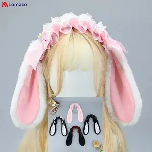 Cute Girls Women Plush Lace Ribbon Lolita Headband Bunny Dropped Ears Hair Band Comic-Con Cosplay Props Rabbit Ears Headwear