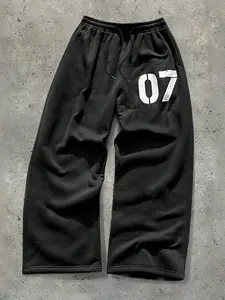 Unisex Casual Streetwear Number 07 Printed Jogger Pants, Fall & Winter Loose Straight Leg, Trendy for Men, Perfect Gift