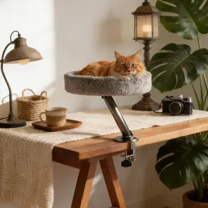 Cat Desk Bed, 360°Rotating & Adjustable Cat Bed for Desk, Desk Cat Nest Bed Max Load 50 Lbs, Soft Pet Bed with Pet Mat Indoor Cat Furniture for Office Desks, Game Tables