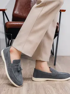 Men's Low-Top Slip-On Lightweight Elegant Plain Loafers, Fashionable Casual Sports Shoes, Solid PU Material, All Seasons, Comfortable Flat Sole, Large Sizes Available, Footwear