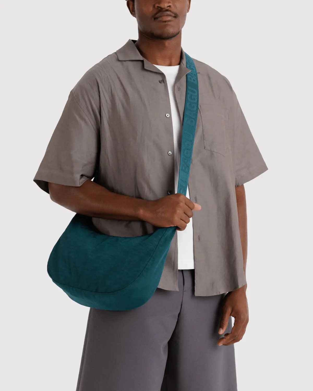 Medium Nylon Crescent Bag in Deep Sea