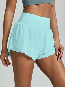 Women's Solid Color Cross Waist Gym, Quick Drying Breathable Comfortable Skinny Activewear Shorts, Ladies Sportswear for Indoor Outdoor Wear, Lightweight Athletic Shorts, Fitness Shorts, Workout Impact Shorts