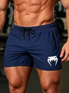 Men's Summer Casual Gym Shorts, Y2K Animal Print Quick Dry Running Shorts, Side Zip Pocket Design, Breathable Fitted Shorts
