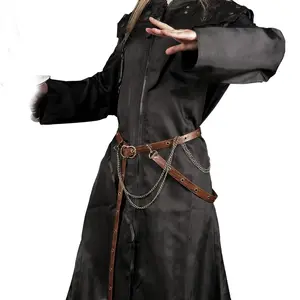 Century Steampunk Faux Leather Metal Chain Belt, Vintage Adjustable Waistband, Viking Warrior Costume Accessory, Unisex Halloween Pirate Cosplay Props