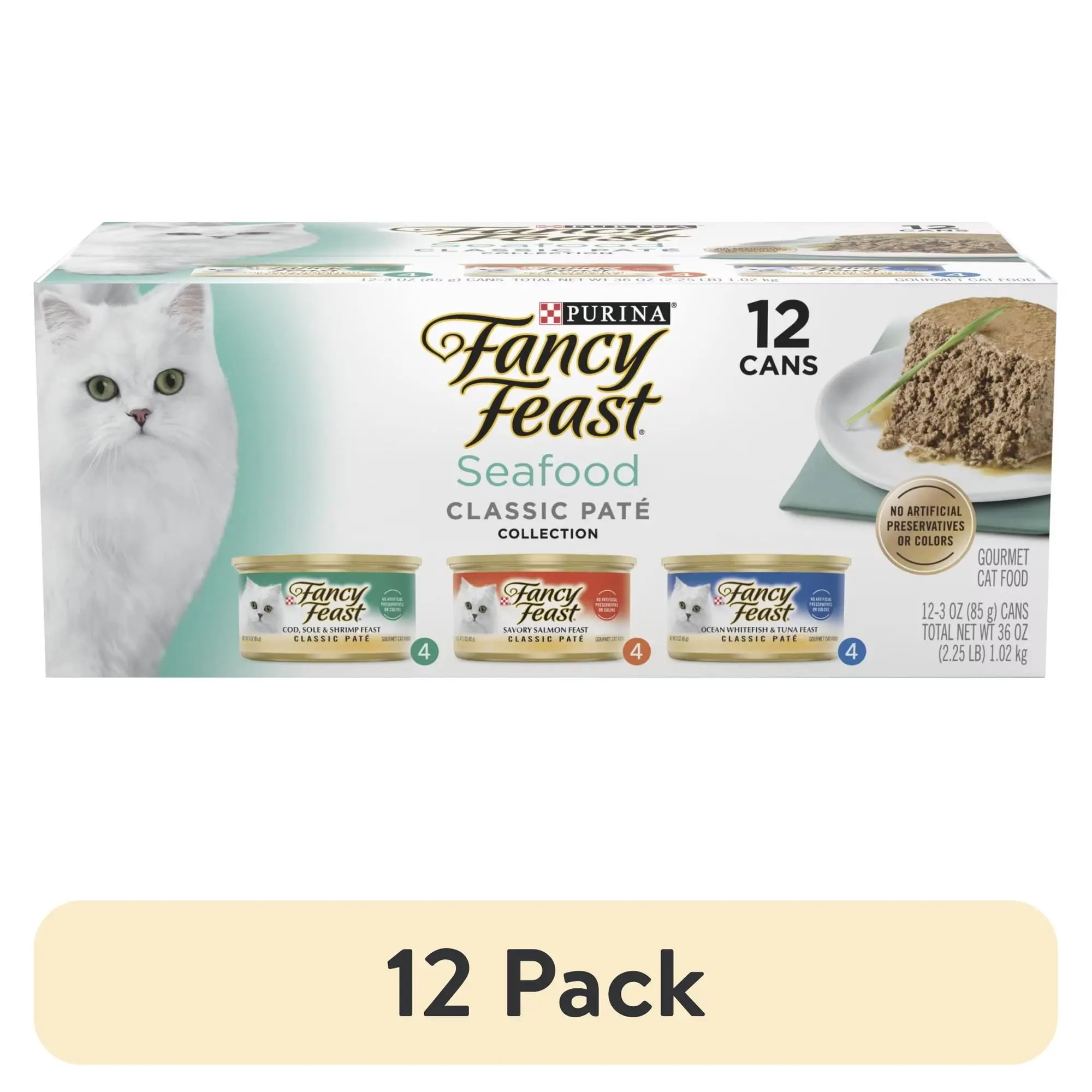Purina Fancy Feast Seafood Classic Pate Collection Grain Free Wet Cat Food Pate Variety Pack, 3 oz Cans (12 Pack)