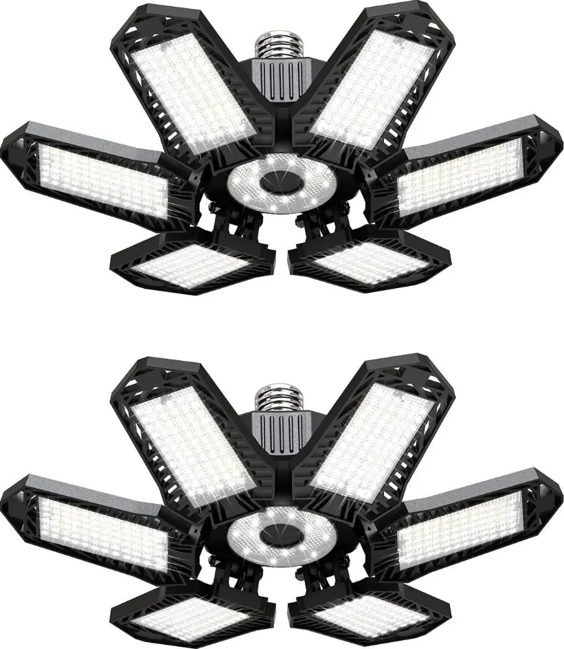2-Pack Deformable LED Garage Ceiling Lights, High-Brightness Adjustable Panel Led Lights for Warehouse, Basement Home Indoor Lighting