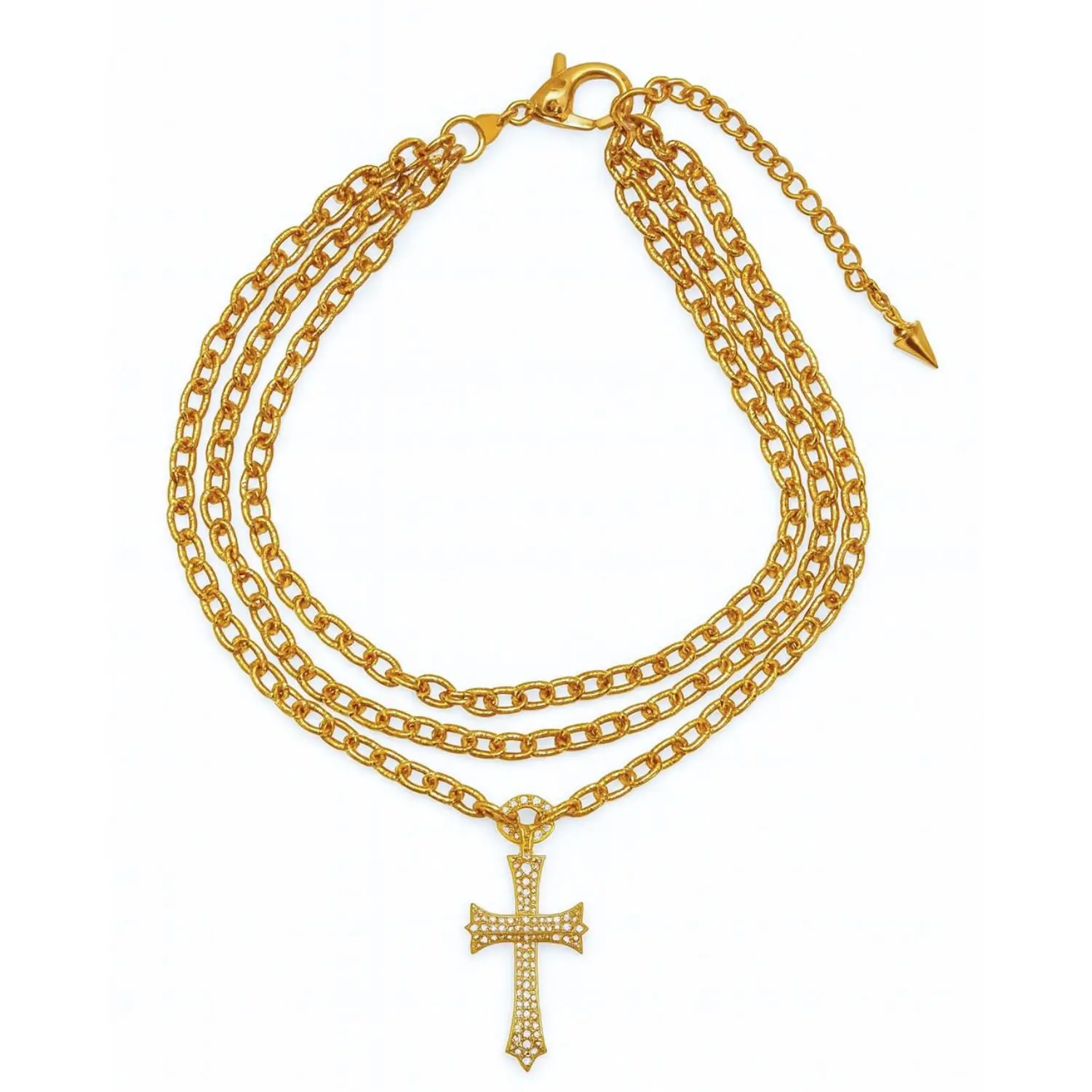 Triple Chain Cross Pendant Necklace