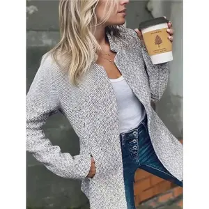 Women's Solid Color Pocket Long Sleeve Open Front Coat, Casual Fit Longline Outerwear for Fall & Winter, 2025 Jackets for Women, Ladies Fitted Clothes for Daily Wear, Everyday Clothes for Women, Tops, Womenswear, Workwear
