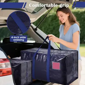 6 Pack Moving Bags Heavy Duty 210GSM with Full-Open Side Zipper, 93L 220lbs Waterproof Foldable Storage Totes for College Dorm Move-In, Moving Boxes Alternative & Home Organization, Blue