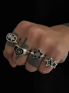 Men's Fashion Street Punk Style Spiral Star Ring Set, Adjustable Rings, Stackable Rings, Stacking Rings, Vintage Open Design, Casual Daily Wear Jewelry for Men