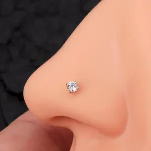 Oufer 14K Gold 20G L Shape Round AAAAA+ Grade CZ Nose Stud Piercing Ring