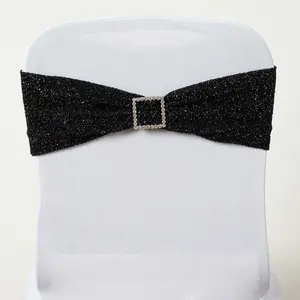 5 Pack Metallic Shimmer Tinsel Spandex Chair Sashes Black - Glittery Finish Stretch Chair Bands for Parties & Weddings