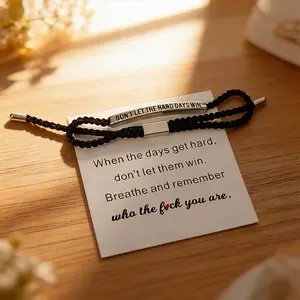 "Don't Let The Hard Days Win" Bracelet , Inspirational Mental Health Gift - Adjustable Bar Rope Jewelry with Card, Perfect Gift for Best Friend