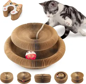 Magnetic & Reversible Cat Cardboard Scratcher, Cat Toys for Indoor Cats, Collapsible Ball Track with Bell, Interactive Cat Toys for Chasing and Scratching, for Both Adult & Kittens Cat