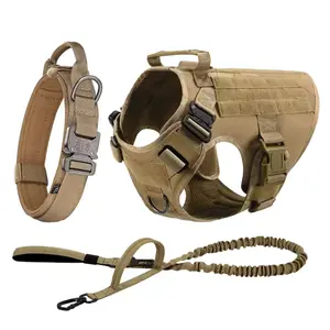 CWV Large Dog Harness Leash and Collar Set Pet Training Walking Adjustable Dog Vest Set For All Breeds Full Body Protection Military Standard Material