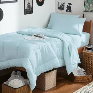 7PC Campus Ready Dorm Twin XL Bedding Bundle, Solid Comforter, Down Alternative Pillows and Sheet Set