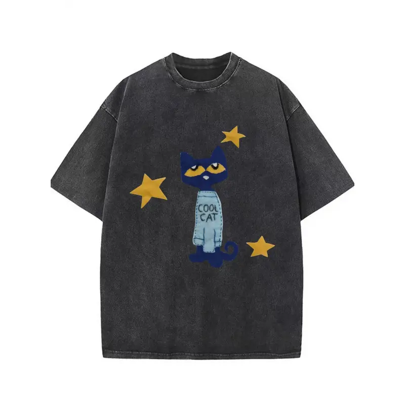 Digitex Unisex Washed Graphic T-Shirt Halloween Christmas Pattern Print Retro Streetwear Crew Neck Short Sleeve Loose Fit Casual Top Family Holiday Gift