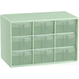 Small Drawer Organizer for Desk, 7.1" x 3.8" x 4.6" Mini Desktop Drawer Organizer with 9 Clear Drawers, Plastic Desktop Craft Storage Box for Desk Office School Home (Green)