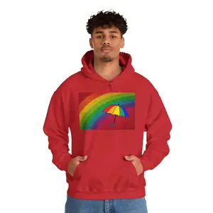 Rainbow Umbrella Hoodie - Cozy Unisex Sweatshirt, LGBTQ+ Pride Apparel, Gift for Her, Colorful Casual Wear, Umbrella Design Fabric Kangaroo Menswear Love Medium Pocket