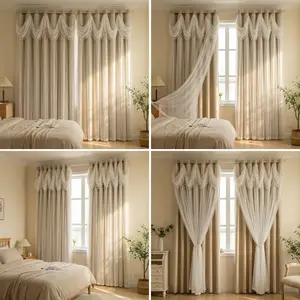 Luxury European Style Blackout Curtains with Waterfall Valance Linen Textured Thermal Insulated Integrated Sheer and Blackout Fabric for Home Window Privacy Protect
