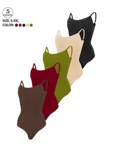 5-piece set high-quality sexy women's bodysuits, no chest pad, adjustable straps, T-back with crotch snap, everyday casual, sexy sports bodysuit, solid color versatile basic innerwear, women's shapewear bodysuit