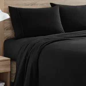 Solid Flannel Microfiber Sheets Warm and Cozy Extra Deep Pockets, Full - Black