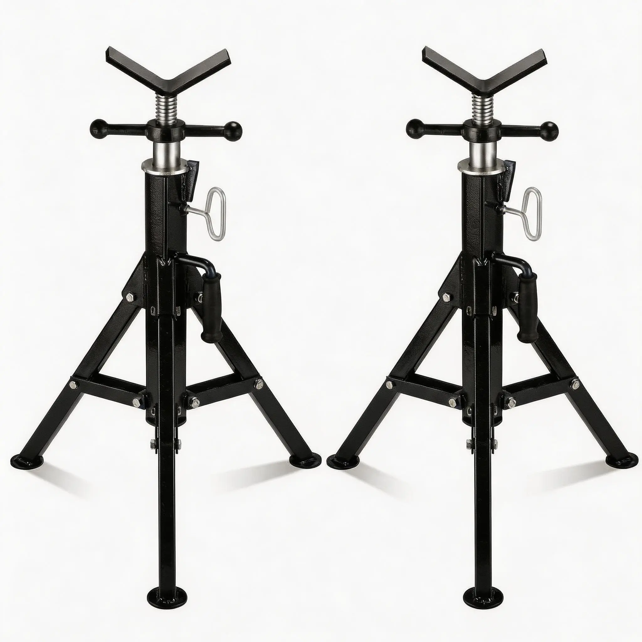 Garvee Heavy Duty Adjustable Folding Pipe Jack Stand, Set of 2, 28"-52" Height, 2500LB Load Capacity, Fits 1/8"-12" Pipes, Portable Carbon Steel Support for Welding, Plumbing, Metal Fabrication, Construction - Black (Without Wheels, Folding Model)